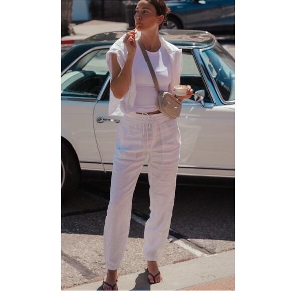 Athleta Cabo White 100% Linen High Rise Cropped Joggers Women’s Size 20 - Picture 15 of 15